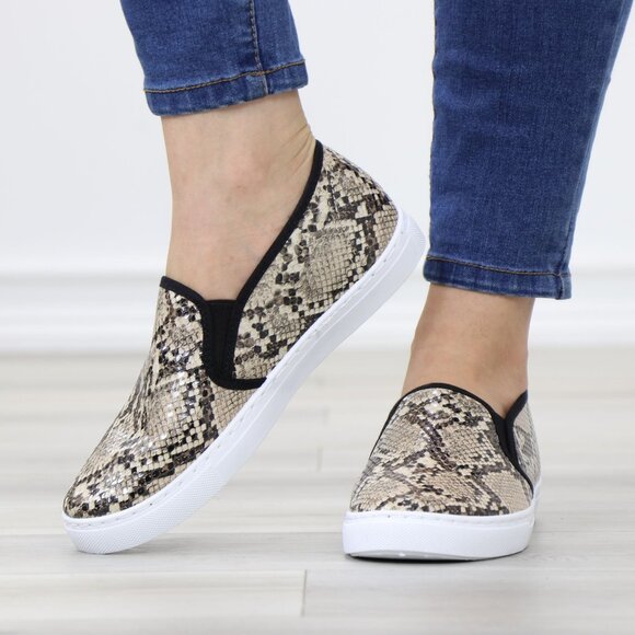 Women's Snakeskin Slip-On Sneakers - Picture 13 of 14